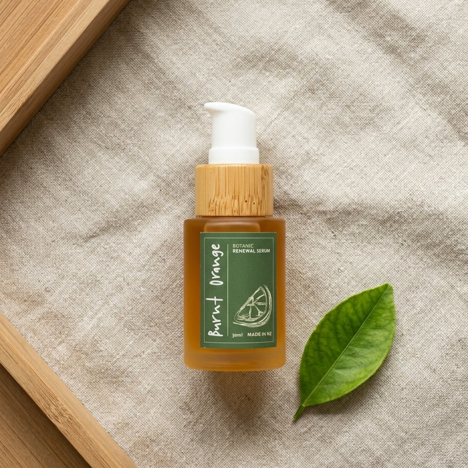 Botanic Renewal Serum — Minimalist Botanical Flat Lay | Generated by Modelize